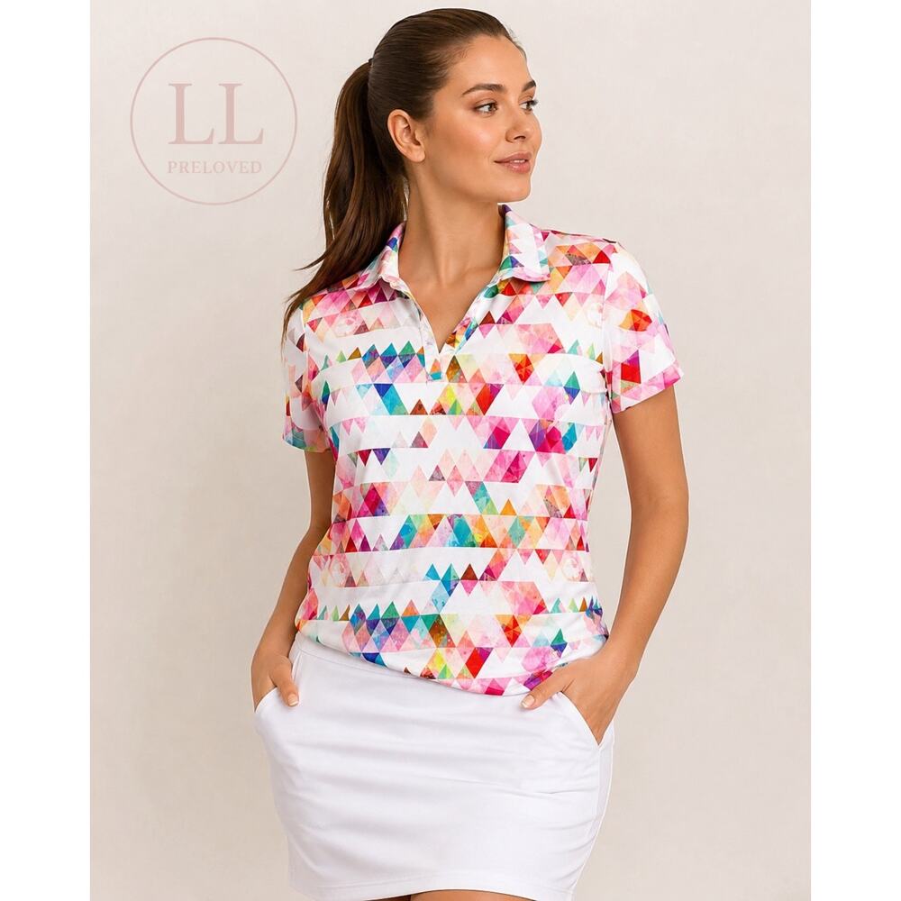 Yatta Golf Women’s Performance Polo Shirt XL Geometric Multicolor Stretch Golf